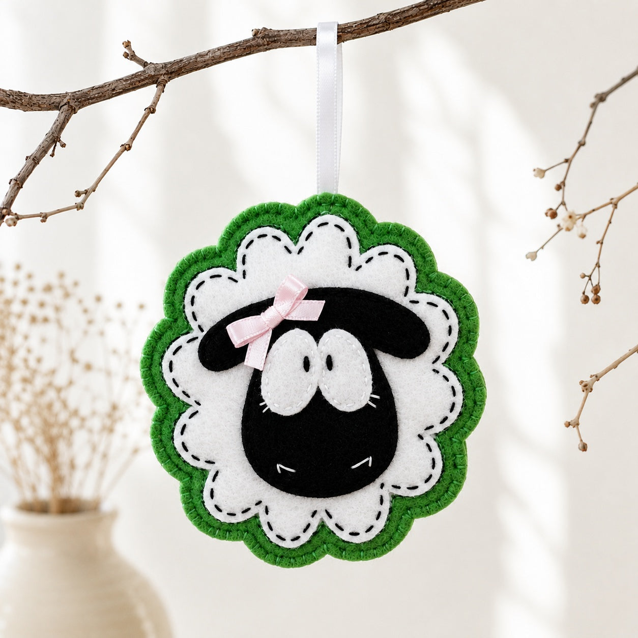 Sheep Felt Ornament, Handmade Custom Sheep Ornament, Kids Keepsake, Baby Nursery Gift NHFOR03