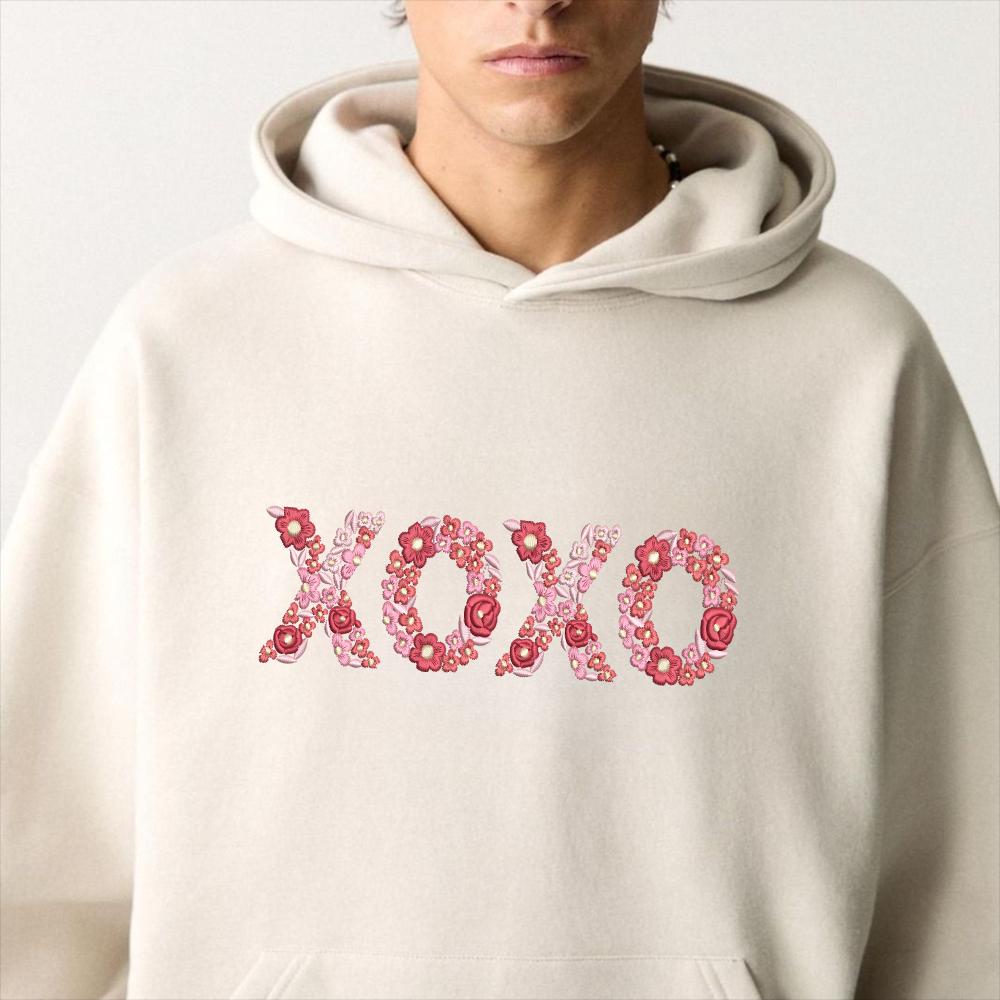 XOXO Embroidery Sweatshirt – Minimal Heart Stitch Crewneck, Cozy Love Gift