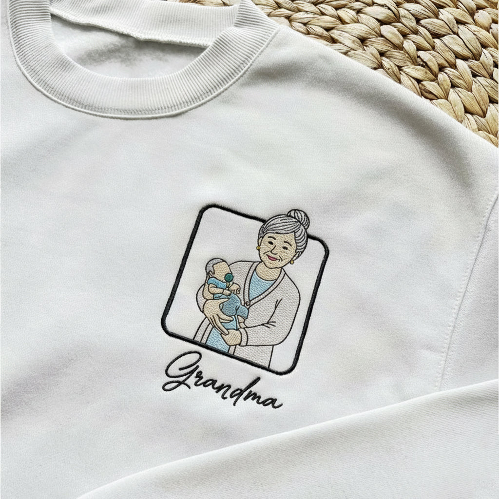 Personalized Grandma Sweatshirt, Custom Photo Portrait Crewneck, Gift for Grandma, Family Matching Outfit