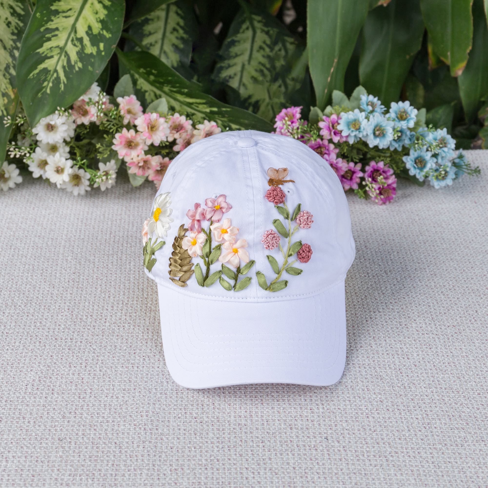 Custom Wildflower Hand-Embroidered Baseball Cap, Embroidered Cap, Hand Embroidered Cap, Custom Hat Embroidery, Family Hat EMSH12