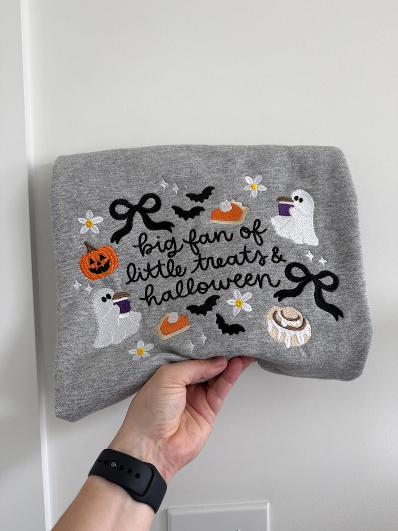 Embroidered Halloween Shirt, Fall Ghosts Shirt, Pumpkin Pie Shirt, Halloween Bats, Fall Tee HLNS12