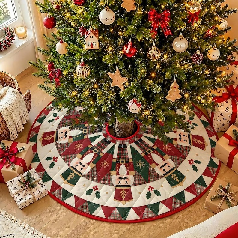 Nutcracker Patchwork Quilted Tree Skirt, Patchwork Xmas Tree Skirt, Holiday Decor, Xmas Tree Base Cover, Custom Tree Skirt XMASTS13