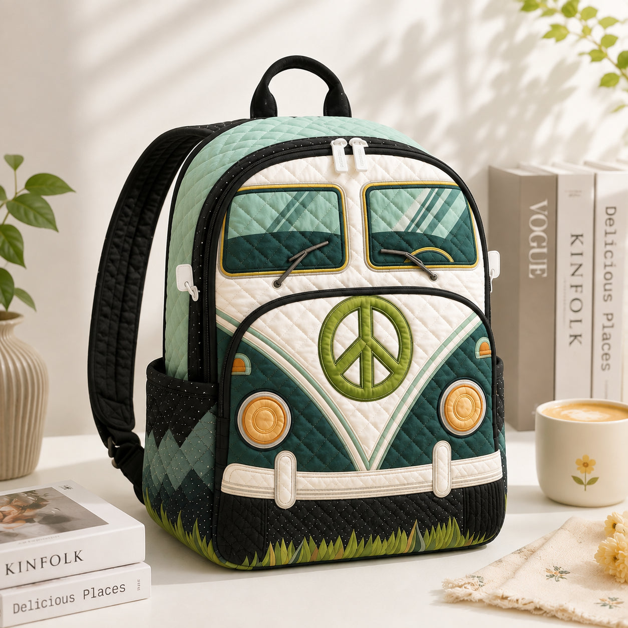 Camper Car Quilted Backpack, Custom Car Backpack, Mini Travel Bag, School Bag, Back To School Backpack QBP06