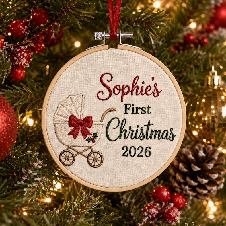 Personalized Baby Embroidered Hoop Ornament, Baby Keepsake Gift, First Christmas Tree Decoration, Baby Christmas Ornament Gift HOOPN15