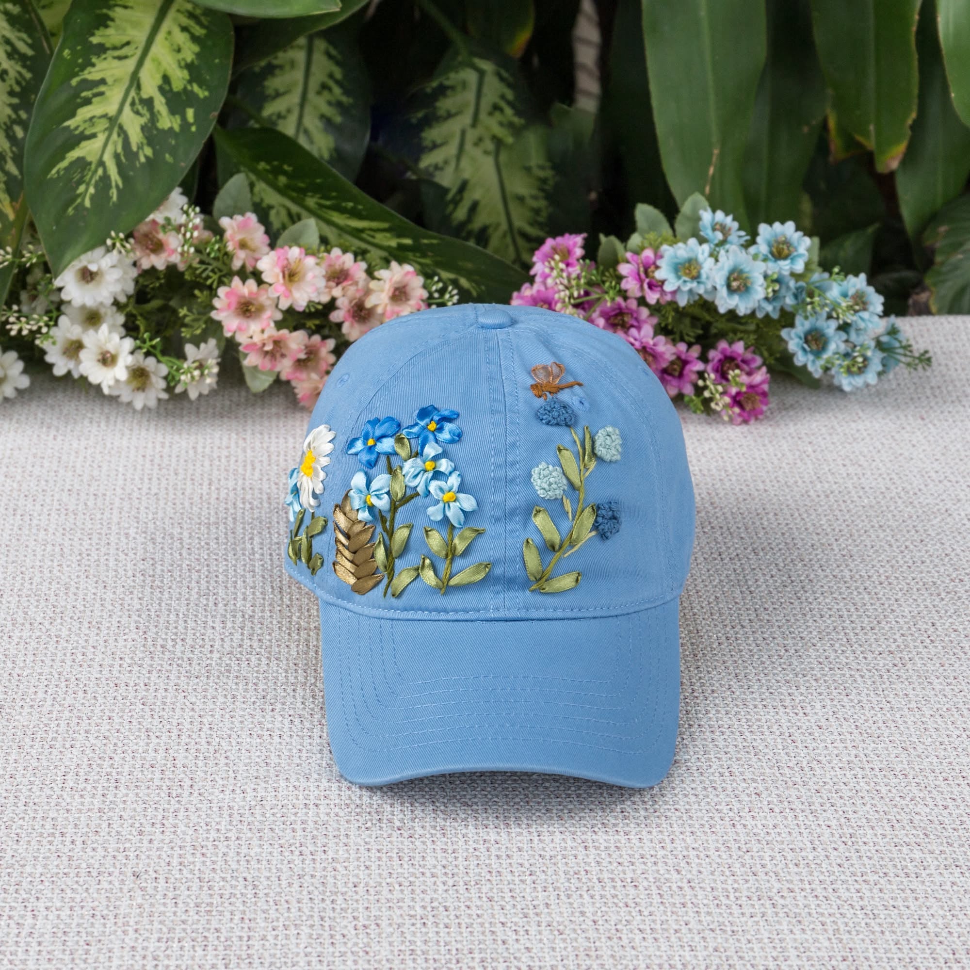 Custom Wildflower Hand-Embroidered Baseball Cap, Embroidered Cap, Hand Embroidered Cap, Custom Hat Embroidery, Family Hat EMSH12