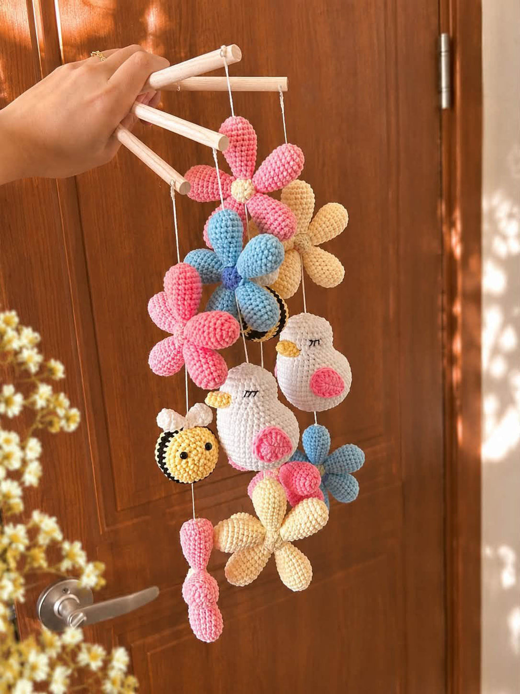 Butterfly Bee Flower Baby Crib Mobile, Handmade Crochet Garden Mobile, Floral Nursery Decor, Bird and Bee Baby Mobile, Baby Girl Gift CrochetBBM11