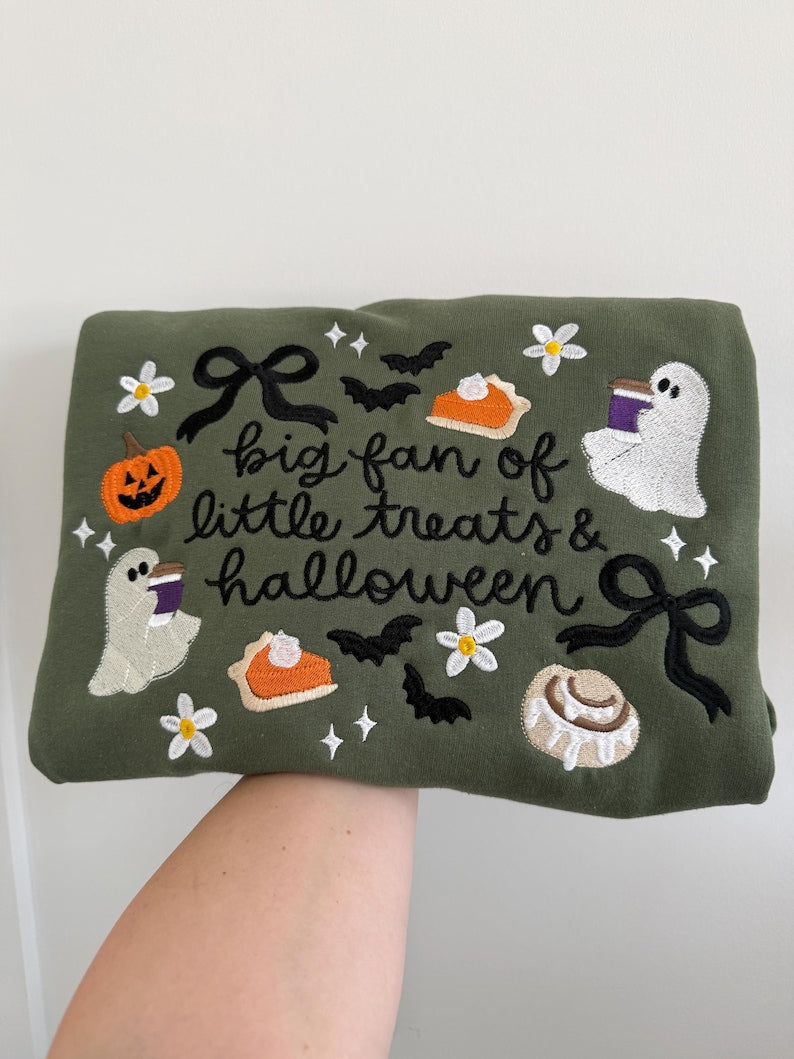 Embroidered Halloween Shirt, Fall Ghosts Shirt, Pumpkin Pie Shirt, Halloween Bats, Fall Tee HLNS12