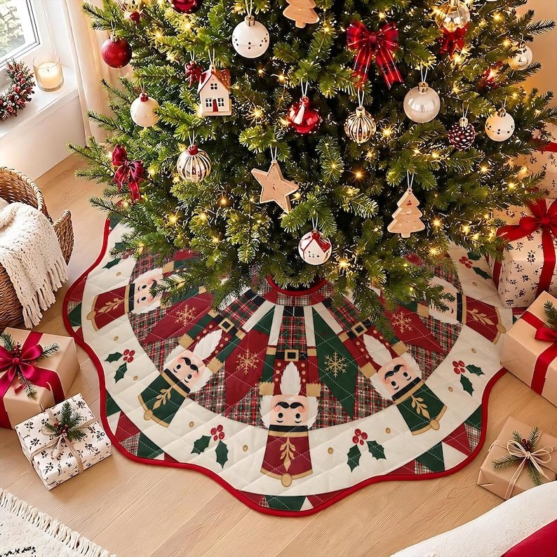 Nutcracker Patchwork Quilted Tree Skirt, Patchwork Xmas Tree Skirt, Holiday Decor, Xmas Tree Base Cover, Custom Tree Skirt XMASTS13