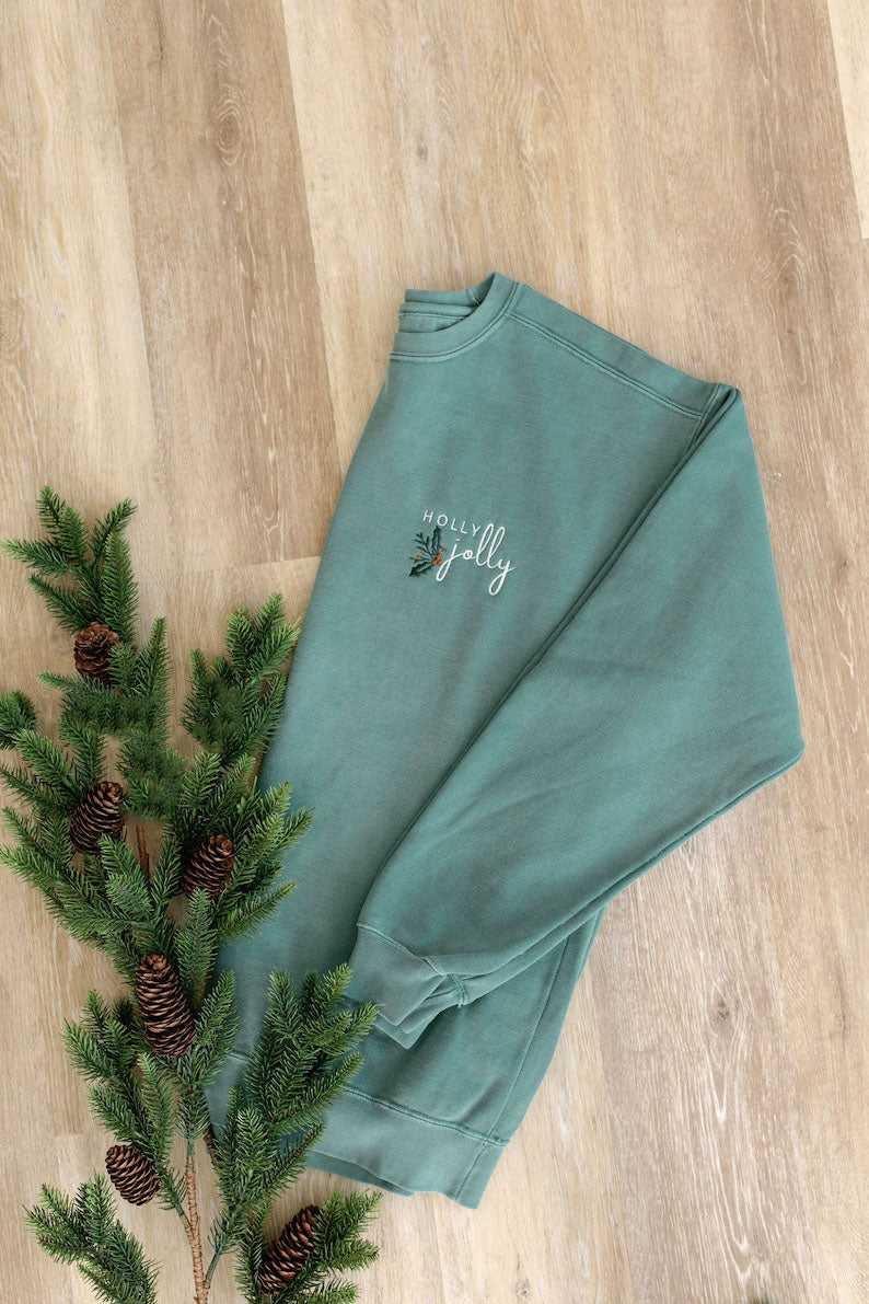 Holly Jolly Embroidered Christmas Shirt, Winter Sweatshirt, Minimalistic Shirt, Christmas Secret Santa Gift XMASS09