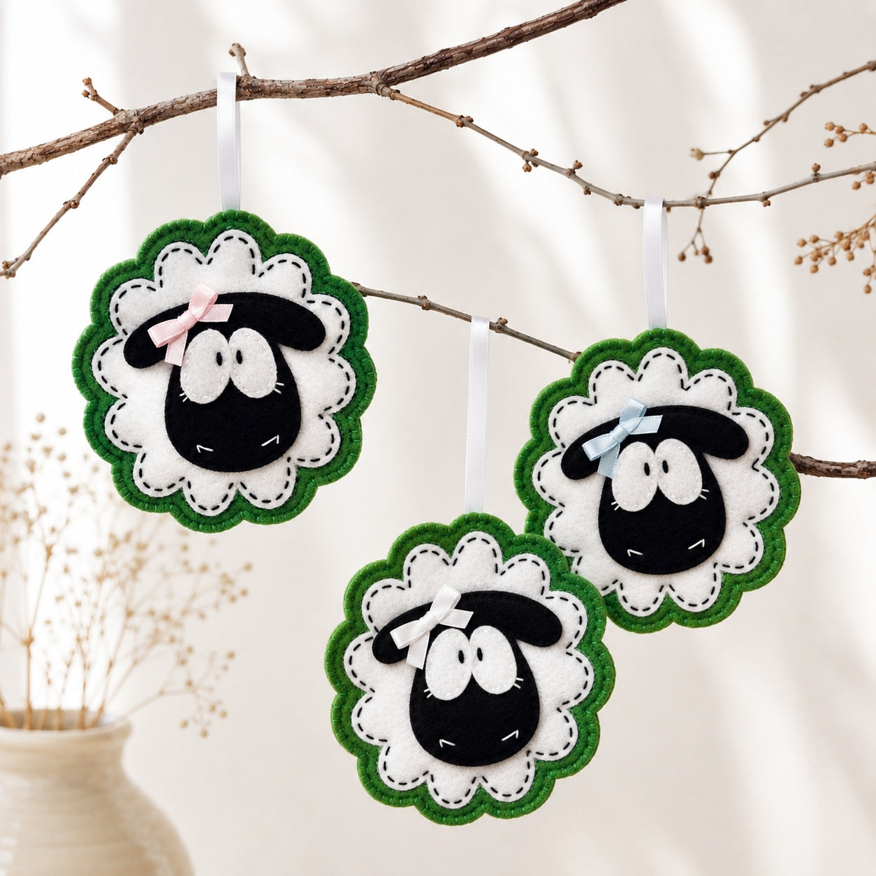Sheep Felt Ornament, Handmade Custom Sheep Ornament, Kids Keepsake, Baby Nursery Gift NHFOR03