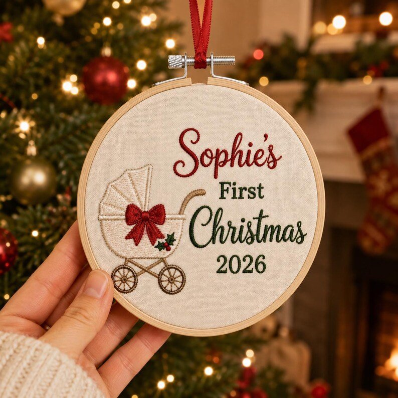 Personalized Baby Embroidered Hoop Ornament, Baby Keepsake Gift, First Christmas Tree Decoration, Baby Christmas Ornament Gift HOOPN15
