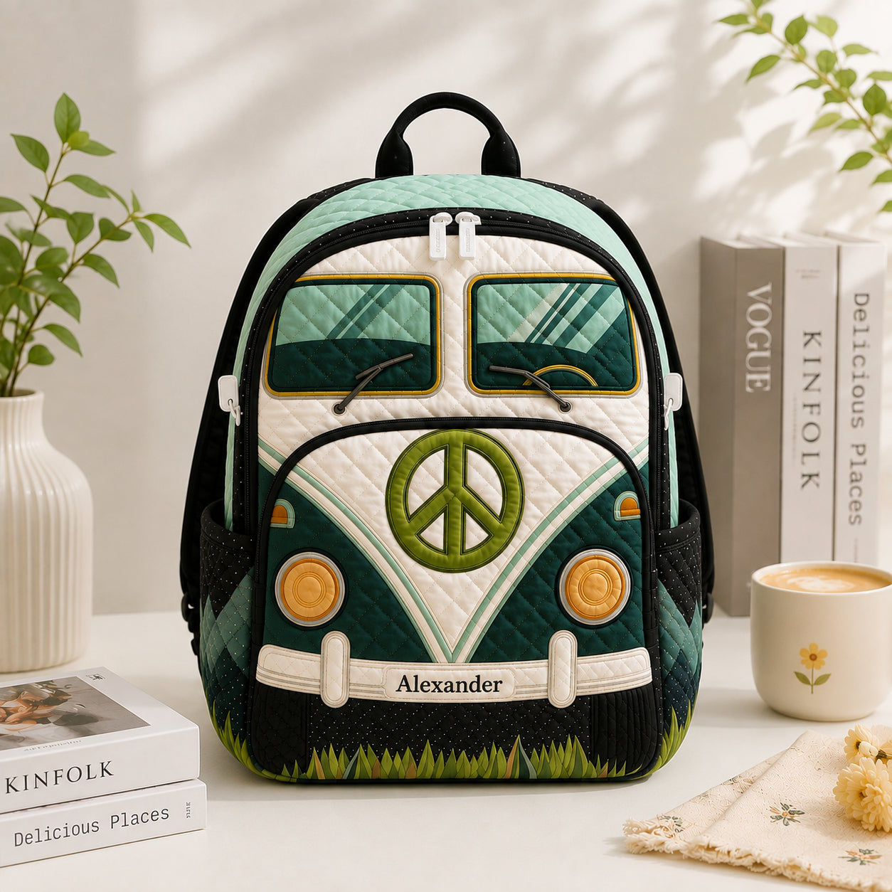 Camper Car Quilted Backpack, Custom Car Backpack, Mini Travel Bag, School Bag, Back To School Backpack QBP06