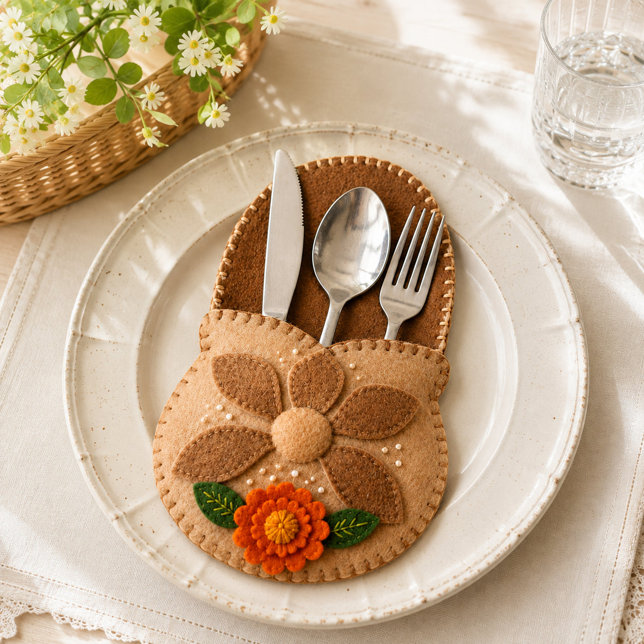 Sunflower Felt Silverware Holder, Rustic Fall Cutlery Pocket, Thanksgiving Table Decor, Autumn Place Setting, Farmhouse Dining Decor FELTCH13