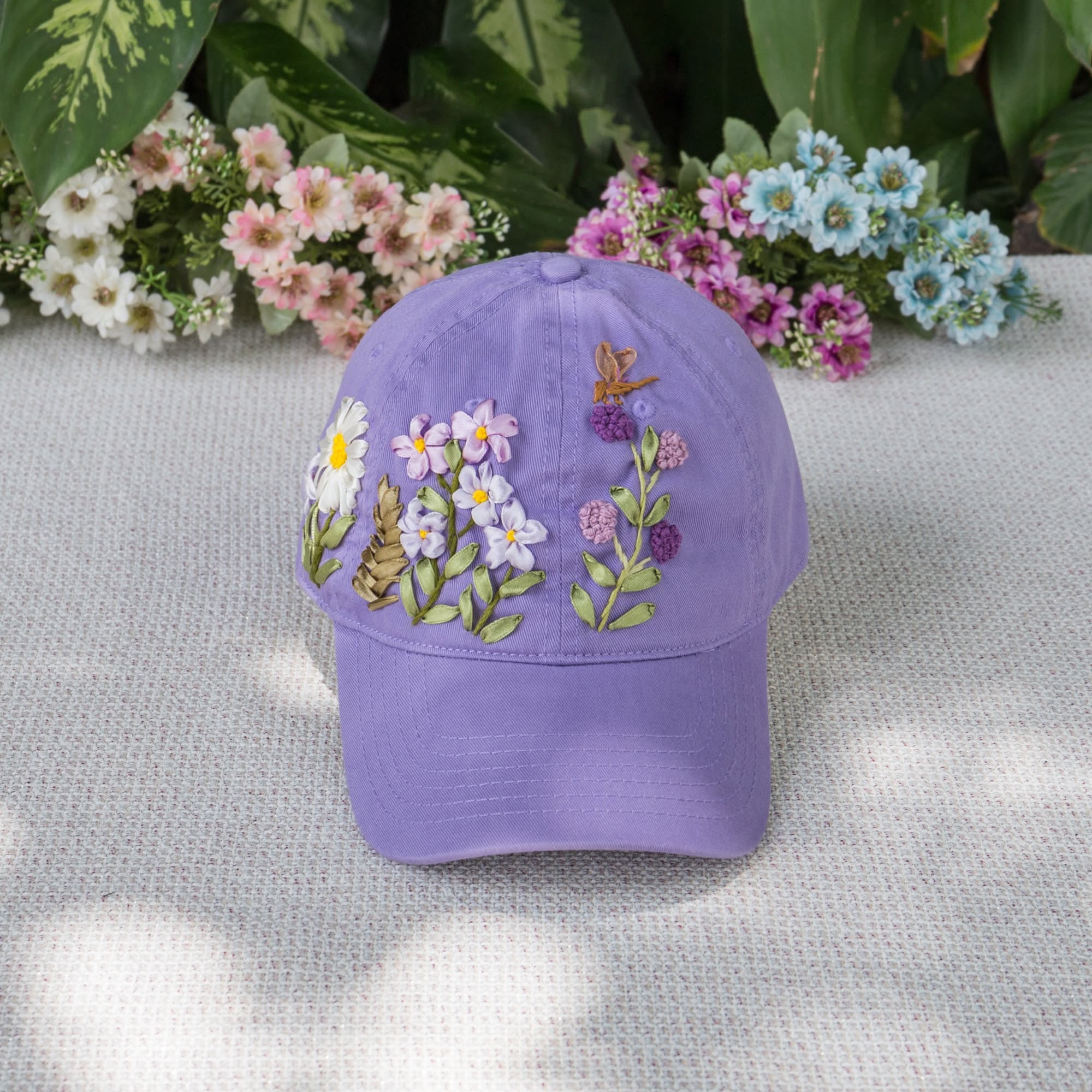 Custom Wildflower Hand-Embroidered Baseball Cap, Embroidered Cap, Hand Embroidered Cap, Custom Hat Embroidery, Family Hat EMSH12