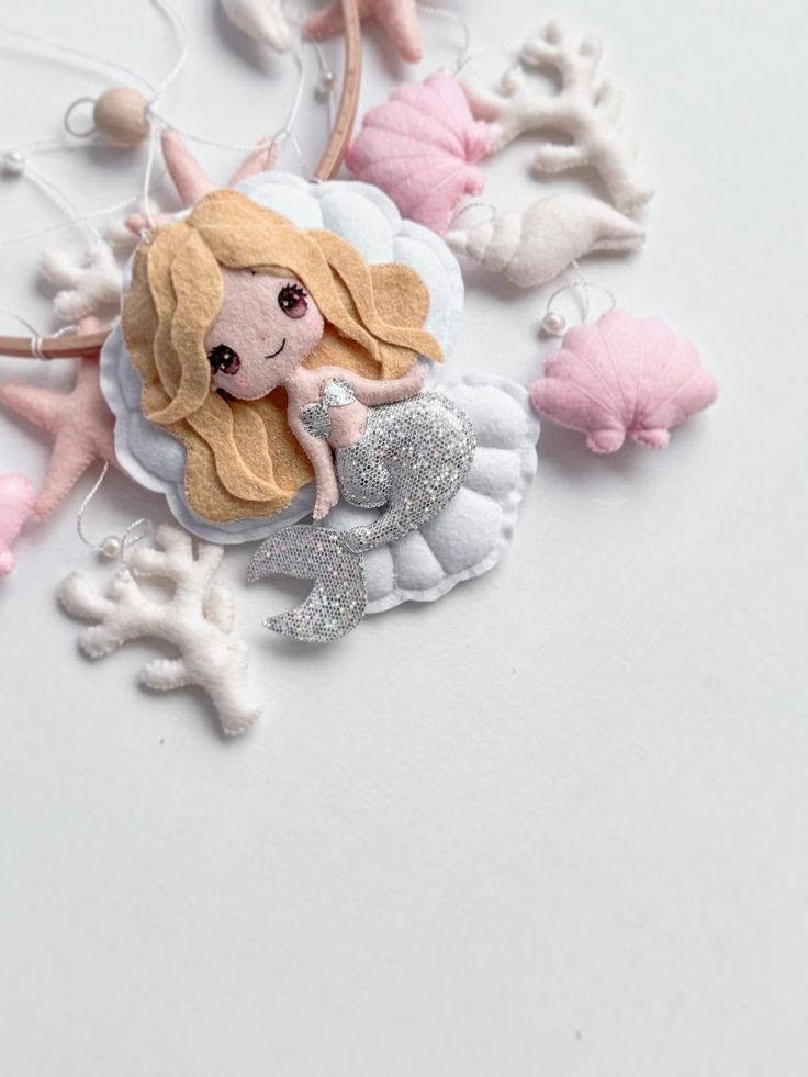 Felt Baby Mobile Mermaid Theme, Ocean Crib Mobile for Nursery, Handmade Seashell Starfish Hanging Decor, Baby Girl Room Gift BBMB30