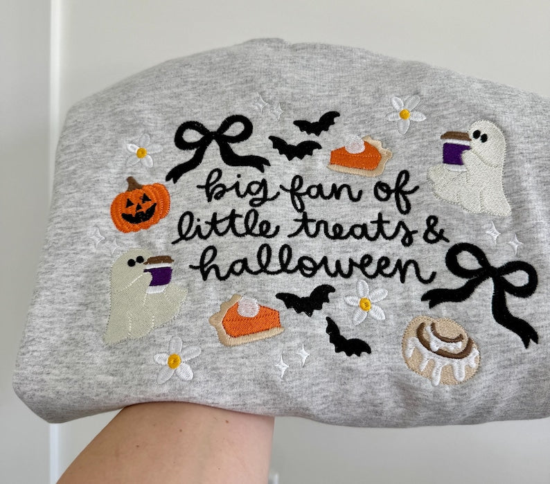 Embroidered Halloween Shirt, Fall Ghosts Shirt, Pumpkin Pie Shirt, Halloween Bats, Fall Tee HLNS12