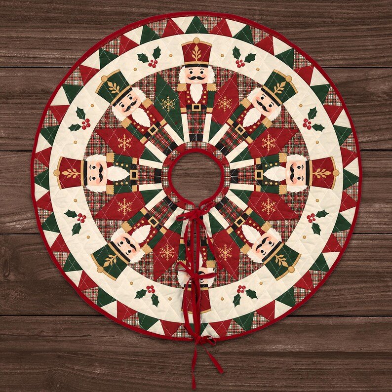 Nutcracker Patchwork Quilted Tree Skirt, Patchwork Xmas Tree Skirt, Holiday Decor, Xmas Tree Base Cover, Custom Tree Skirt XMASTS13
