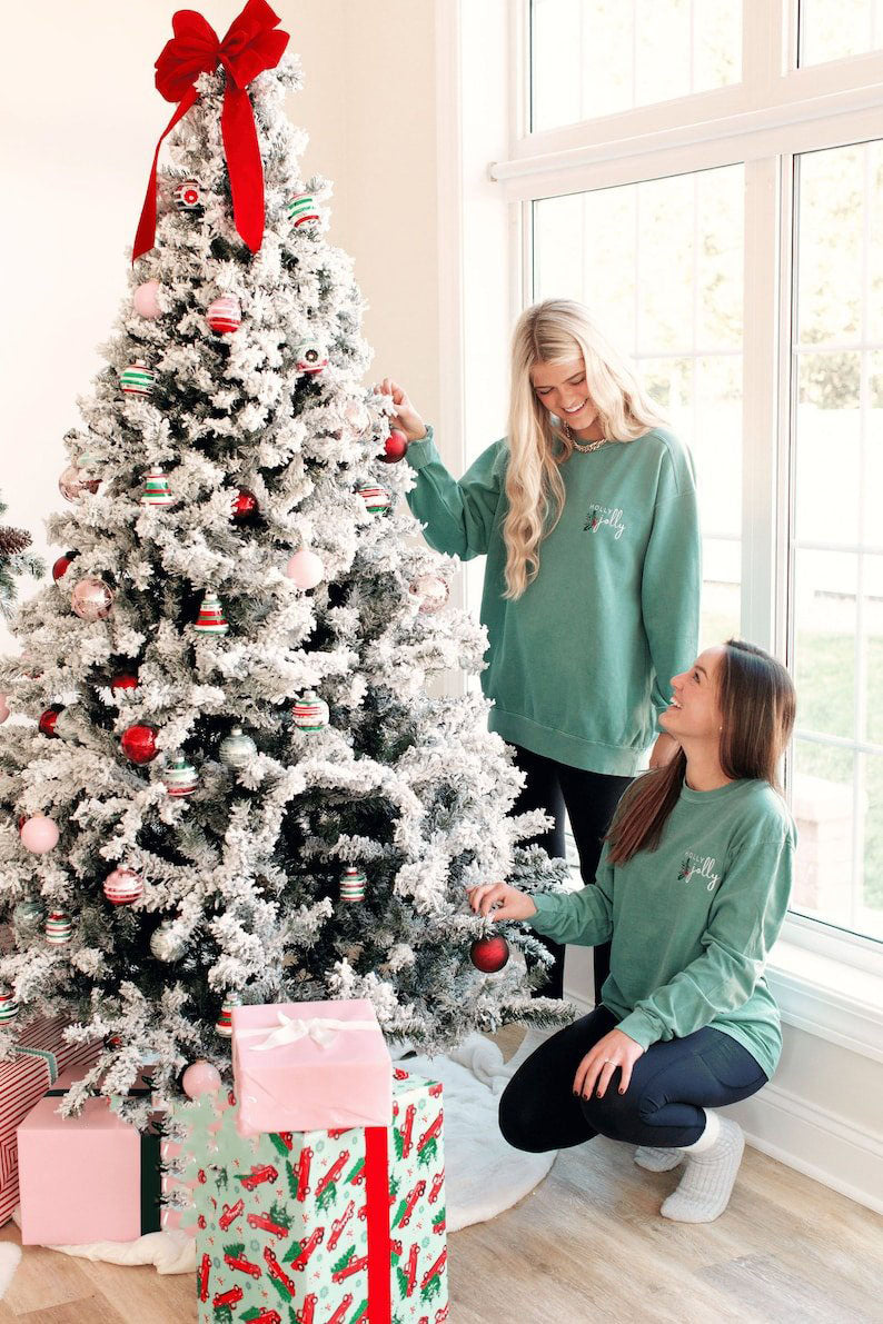 Holly Jolly Embroidered Christmas Shirt, Winter Sweatshirt, Minimalistic Shirt, Christmas Secret Santa Gift XMASS09
