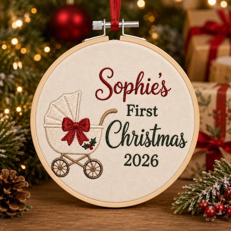 Personalized Baby Embroidered Hoop Ornament, Baby Keepsake Gift, First Christmas Tree Decoration, Baby Christmas Ornament Gift HOOPN15