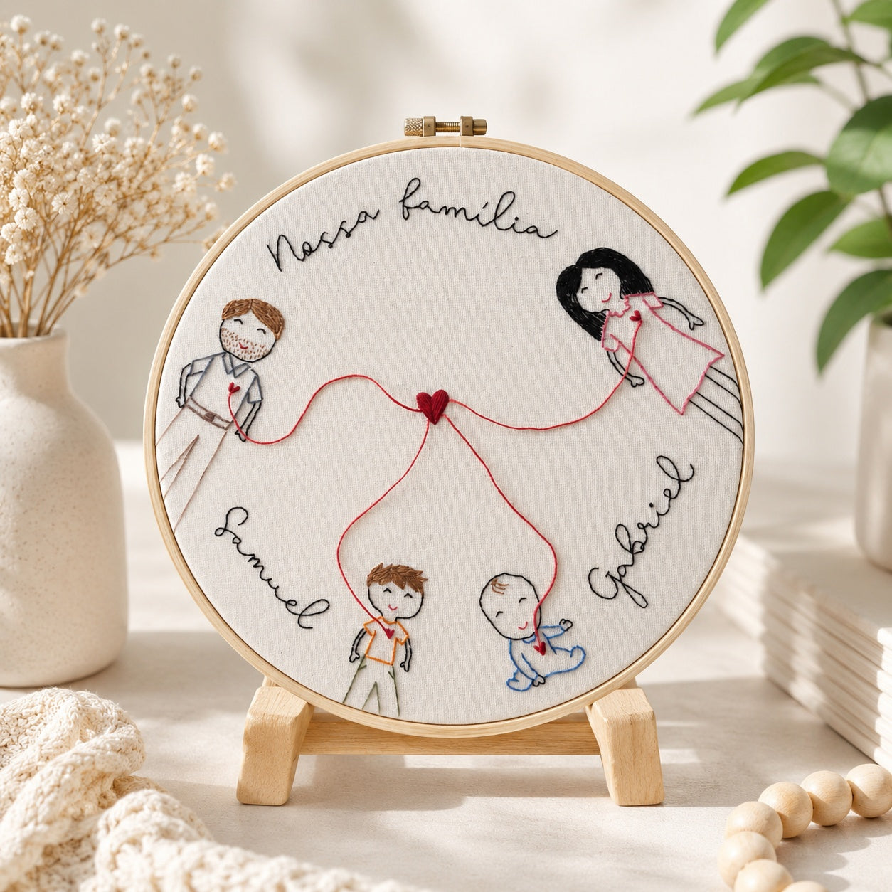 Personalized Family Embroidery Hoop, Custom Handmade Family Portrait, Embroidered Names Wall Art, Family Keepsake Gift, Home Decor EM12