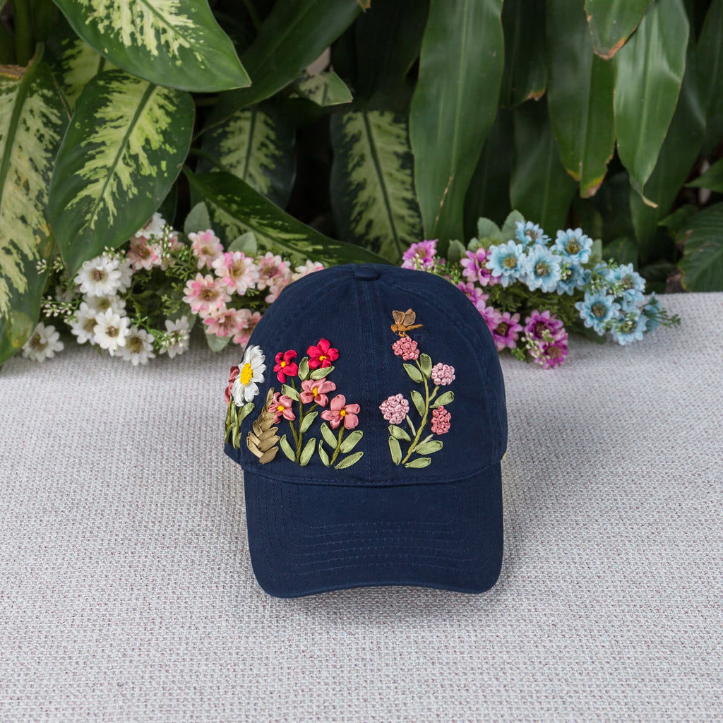 Custom Wildflower Hand-Embroidered Baseball Cap, Embroidered Cap, Hand Embroidered Cap, Custom Hat Embroidery, Family Hat EMSH12
