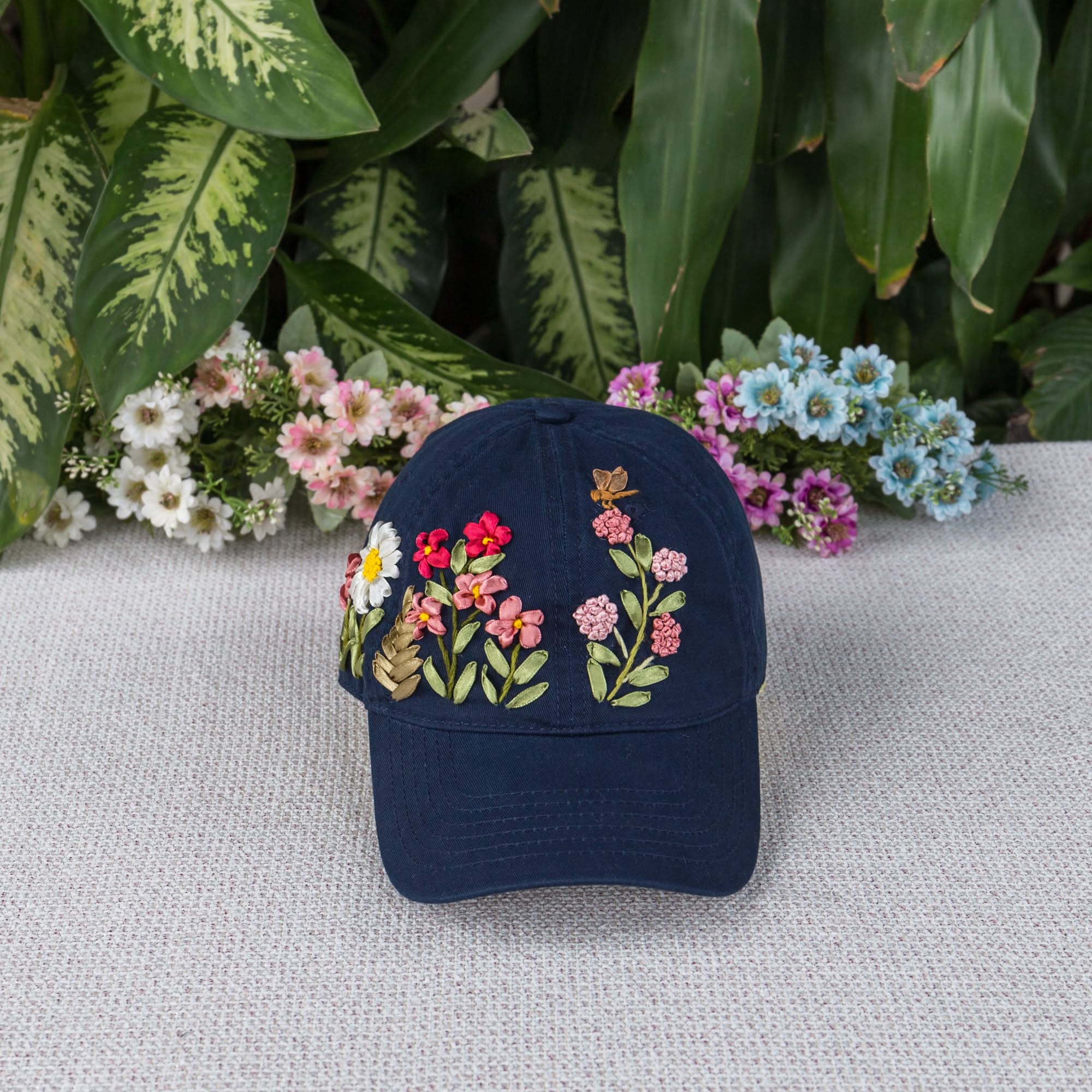 Custom Wildflower Hand-Embroidered Baseball Cap, Embroidered Cap, Hand Embroidered Cap, Custom Hat Embroidery, Family Hat EMSH12