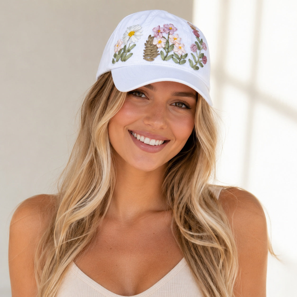 Custom Wildflower Hand-Embroidered Baseball Cap, Embroidered Cap, Hand Embroidered Cap, Custom Hat Embroidery, Family Hat EMSH12
