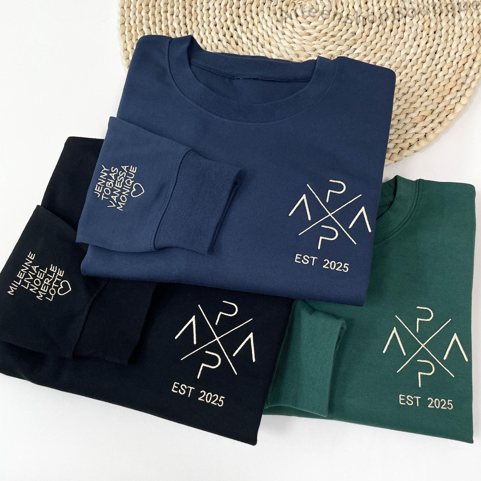 Embroidered PAPA Sweatshirt, Name On Sleeve With Heart, Papa Est Sweatshirt, Dad Announcement Gift, New Dad Gift, Fathers Day Gift From Wife