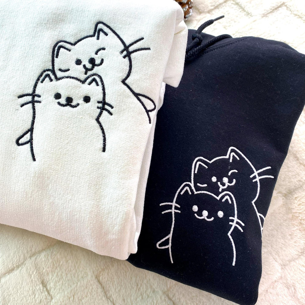 Unique Anniversary Gifts For Couples, Embroidered Doodle Cat Love Sweatshirt, Cat Sweatshirt, Matching Hoodies for Couples, Boyfriend Gift