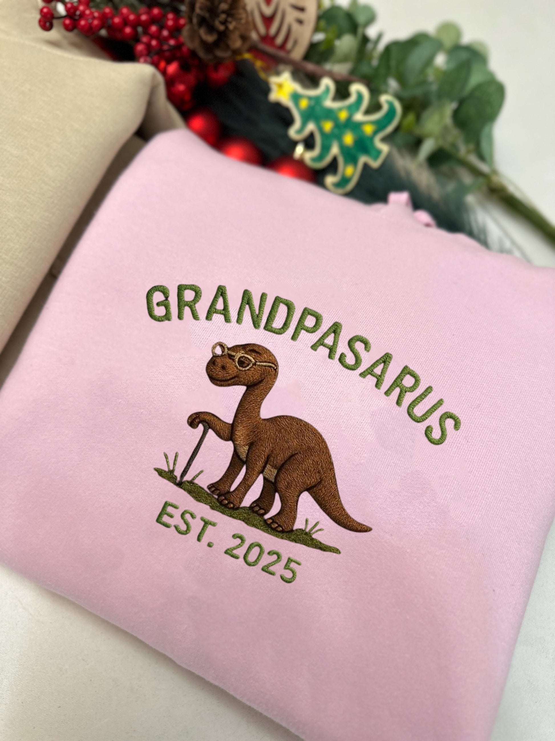 Grandpasaurus Embroidered Sweatshirt, Personalized Grandpa Dinosaur Shirt, Custom Est. Year Gift, Funny Grandpa Crewneck