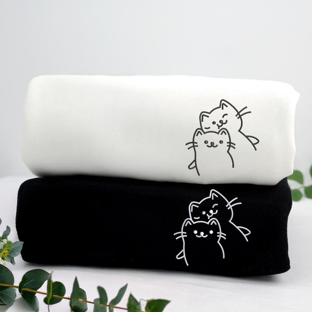 Unique Anniversary Gifts For Couples, Embroidered Doodle Cat Love Sweatshirt, Cat Sweatshirt, Matching Hoodies for Couples, Boyfriend Gift
