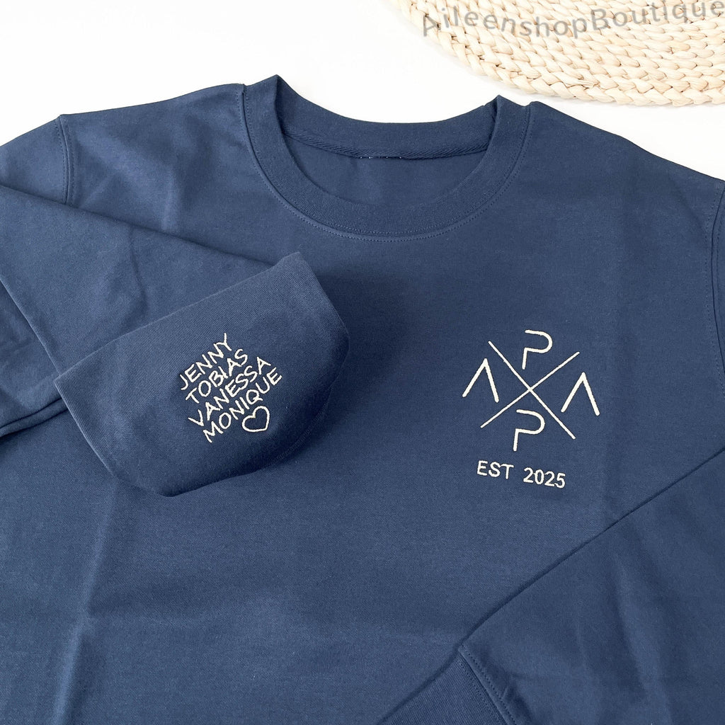 Embroidered PAPA Sweatshirt, Name On Sleeve With Heart, Papa Est Sweatshirt, Dad Announcement Gift, New Dad Gift, Fathers Day Gift From Wife