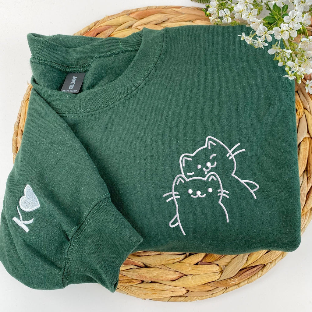 Unique Anniversary Gifts For Couples, Embroidered Doodle Cat Love Sweatshirt, Cat Sweatshirt, Matching Hoodies for Couples, Boyfriend Gift