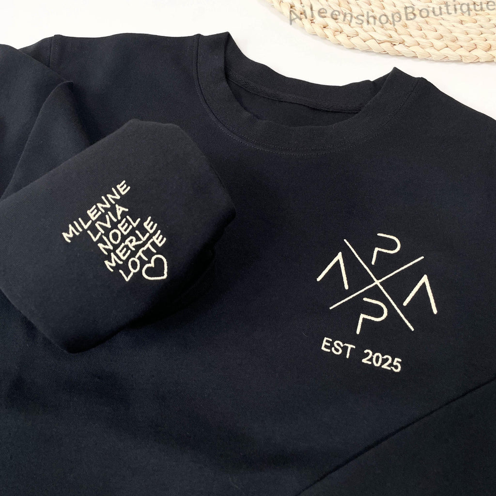 Embroidered PAPA Sweatshirt, Name On Sleeve With Heart, Papa Est Sweatshirt, Dad Announcement Gift, New Dad Gift, Fathers Day Gift From Wife