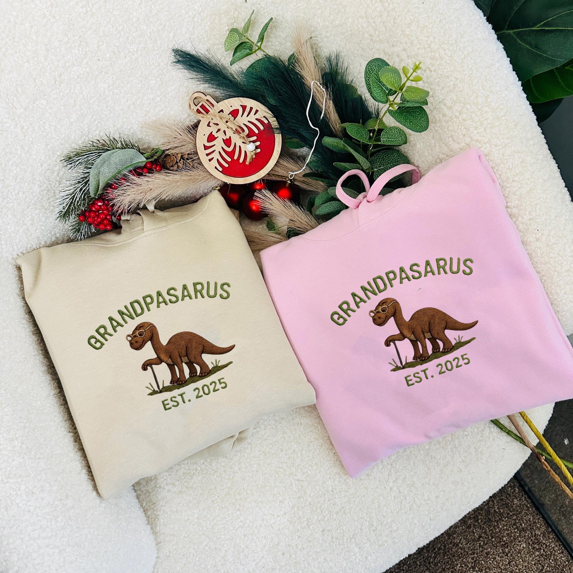 Grandpasaurus Embroidered Sweatshirt, Personalized Grandpa Dinosaur Shirt, Custom Est. Year Gift, Funny Grandpa Crewneck
