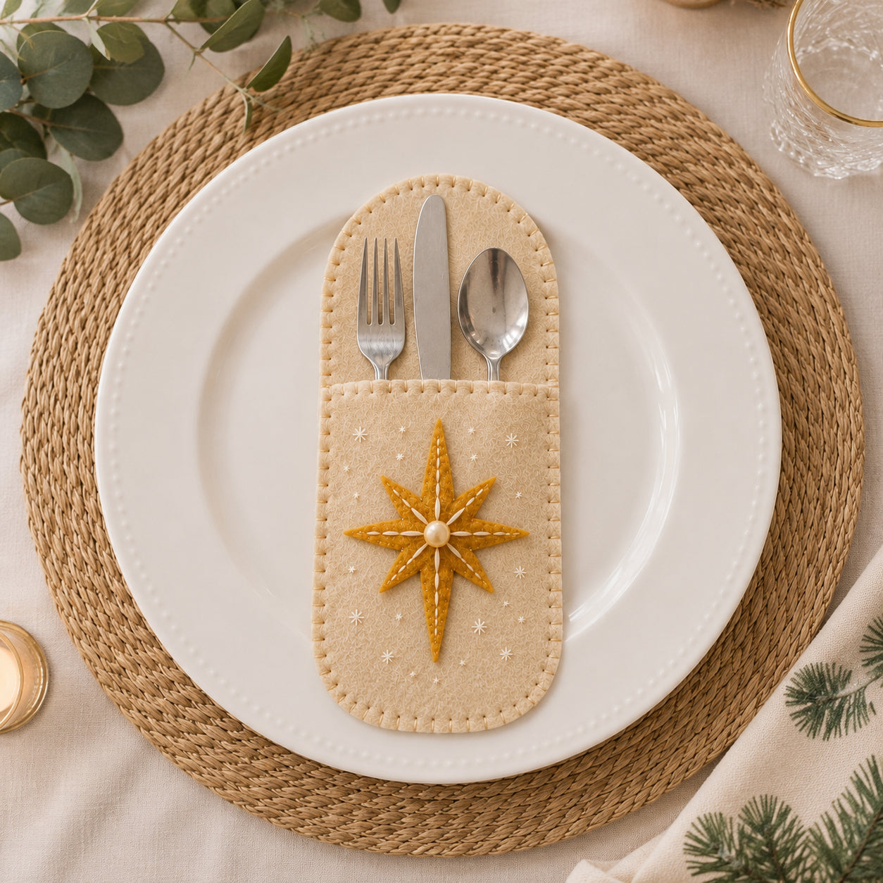 Christmas Star Felt Silverware Holder, Bethlehem Star Cutlery Pocket, Christian Holiday Table Decor, Nativity Place Setting FELTCH14