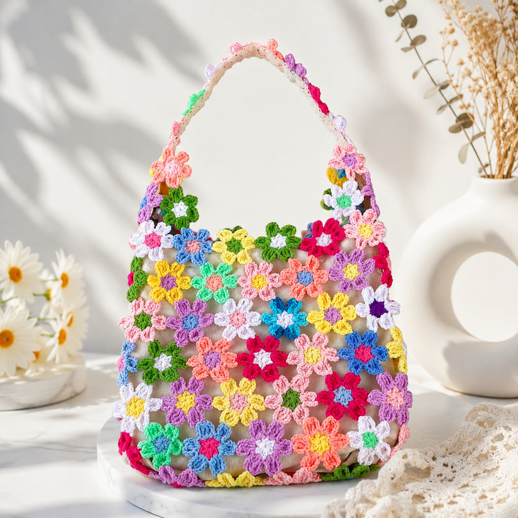 Crochet Flower Bag, Colorful Floral Shoulder Purse, Handmade 3D Daisy Crochet Handbag, Boho Summer Bag, Cute Gift for Her Crochet07