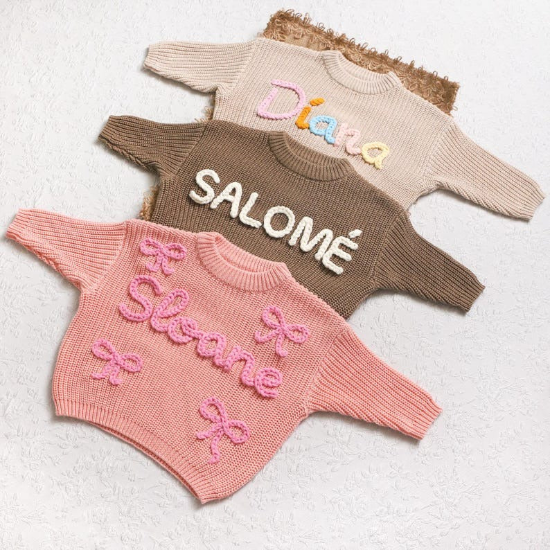 Custom Embroidered Baby Sweater, Knit Name Sweater for Girls & Boys, Birthday Gift
