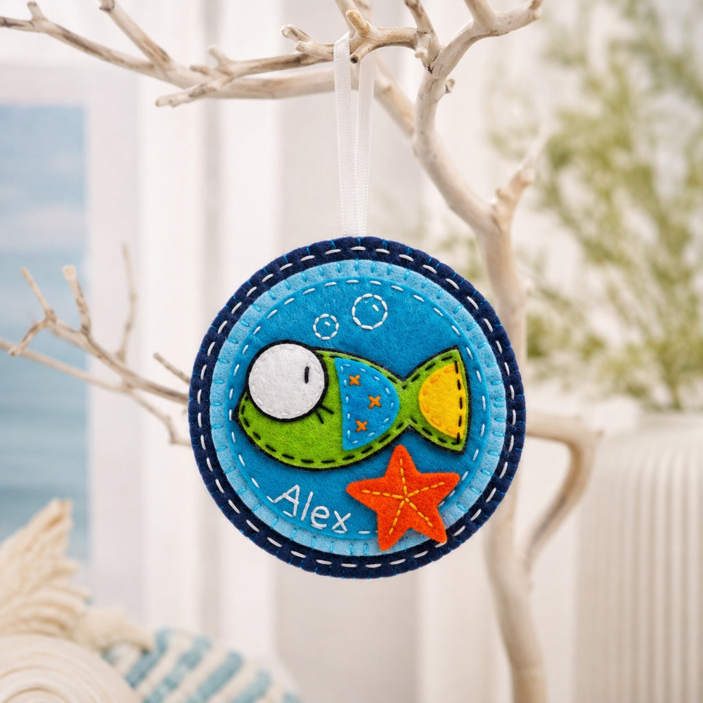 Personalized Fish Felt Ornament, Handmade Custom Ocean Ornament, Sea Life Kids Keepsake, Baby Nursery Gift HFOR02