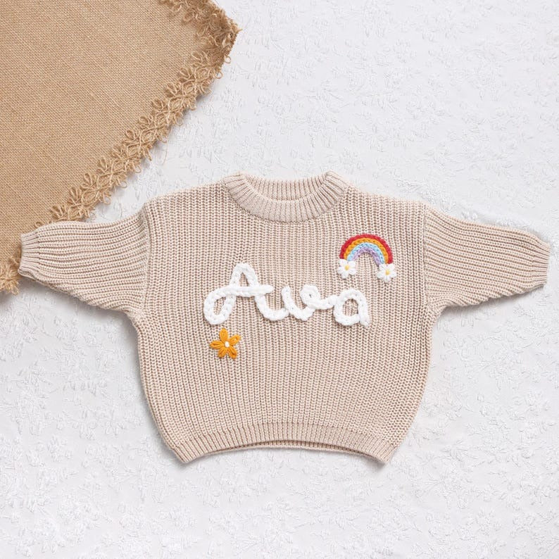 Custom Embroidered Baby Sweater, Knit Name Sweater for Girls & Boys, Birthday Gift