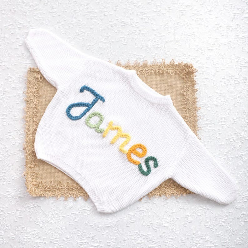Custom Embroidered Baby Sweater, Knit Name Sweater for Girls & Boys, Birthday Gift