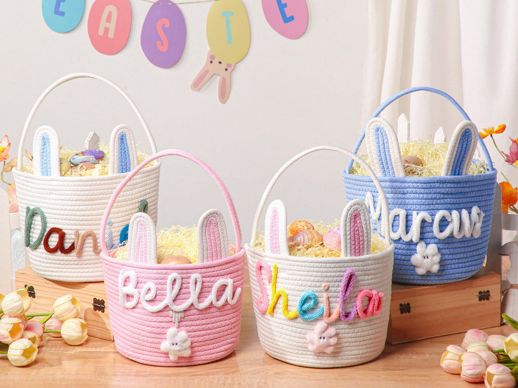 Personalized Easter Bunny Basket with name, Easter Basket for Kids, Easter Egg Hunt Basket,Easter Bunny Bucket, Toy Basket, Basket with Toy