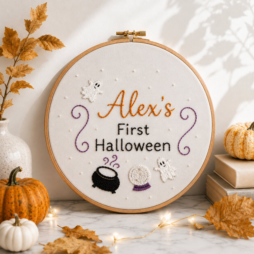 Personalized First Halloween Hand-Embroidery Hoop, Custom Baby Halloween Decor, Baby Halloween Keepsake, Handmade Fall Nursery Gift HOOP15