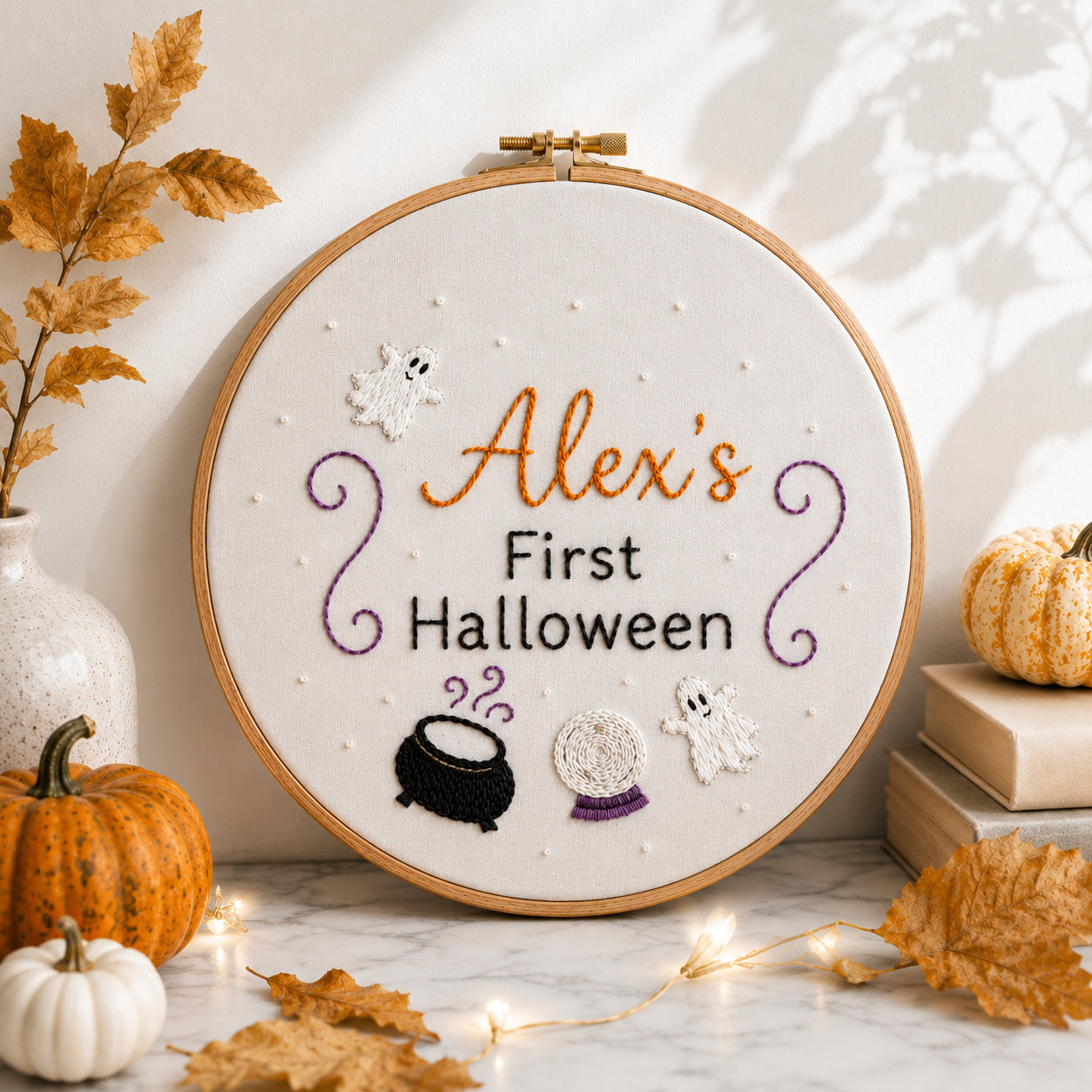 Personalized First Halloween Hand-Embroidery Hoop, Custom Baby Halloween Decor, Baby Halloween Keepsake, Handmade Fall Nursery Gift HOOP15