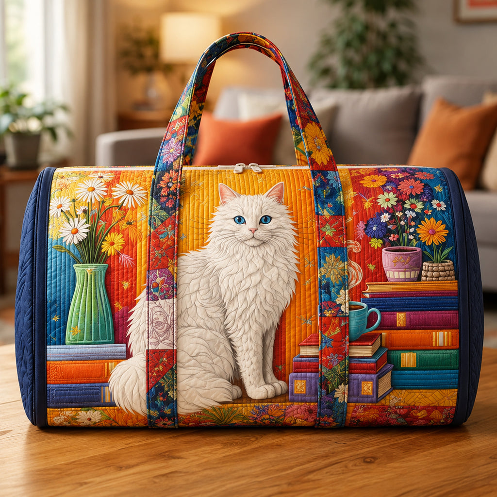Cat Book Quilted Travel Bag, Book Lover Weekender Bag, Duffle Bag, Custom Cat Travel Bag QTTVB13