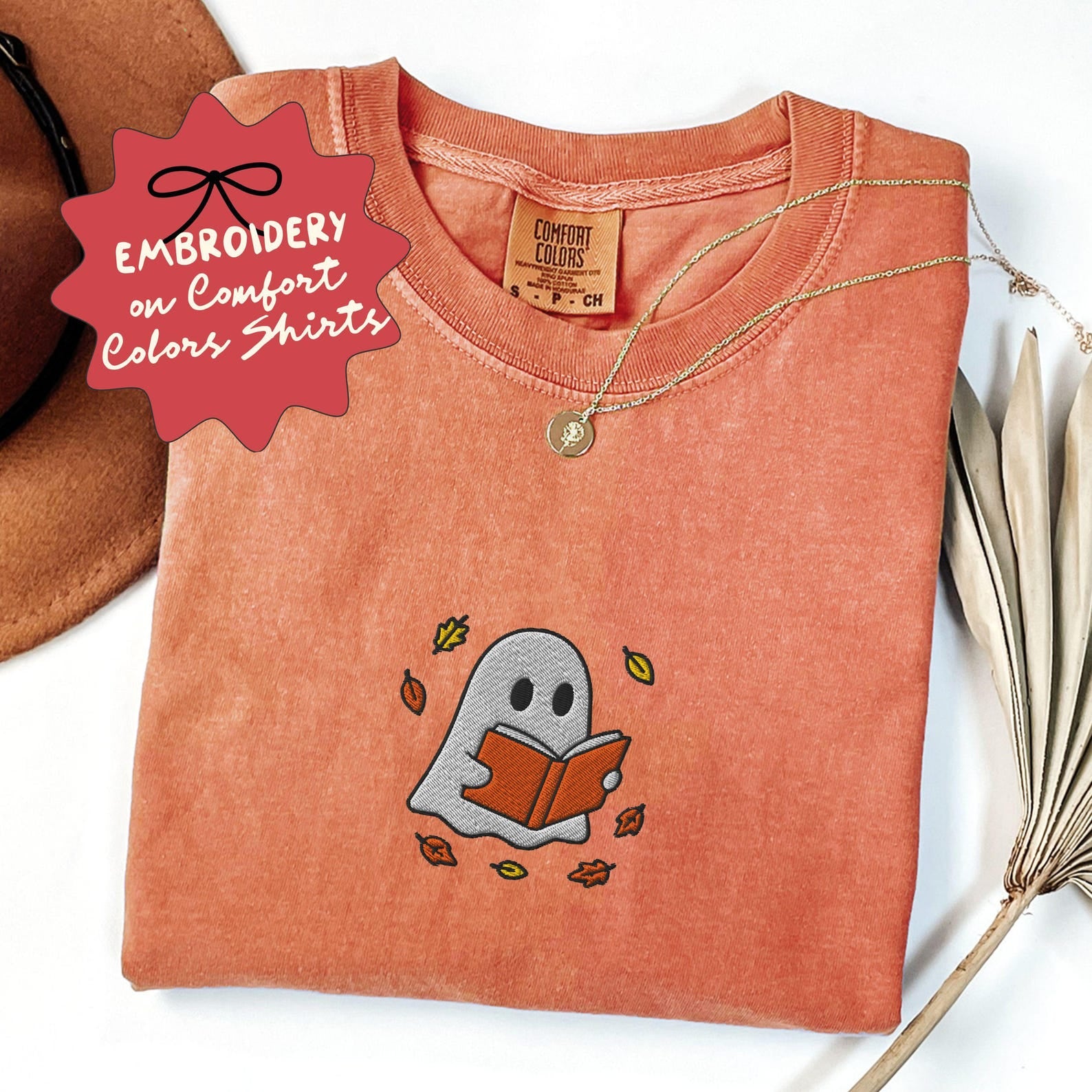 Embroidered Ghost Shirt, Halloween Shirt, Halloween Ghost Shirt, Fall Lover Gift, Embroidered Fall Shirt HLEM14