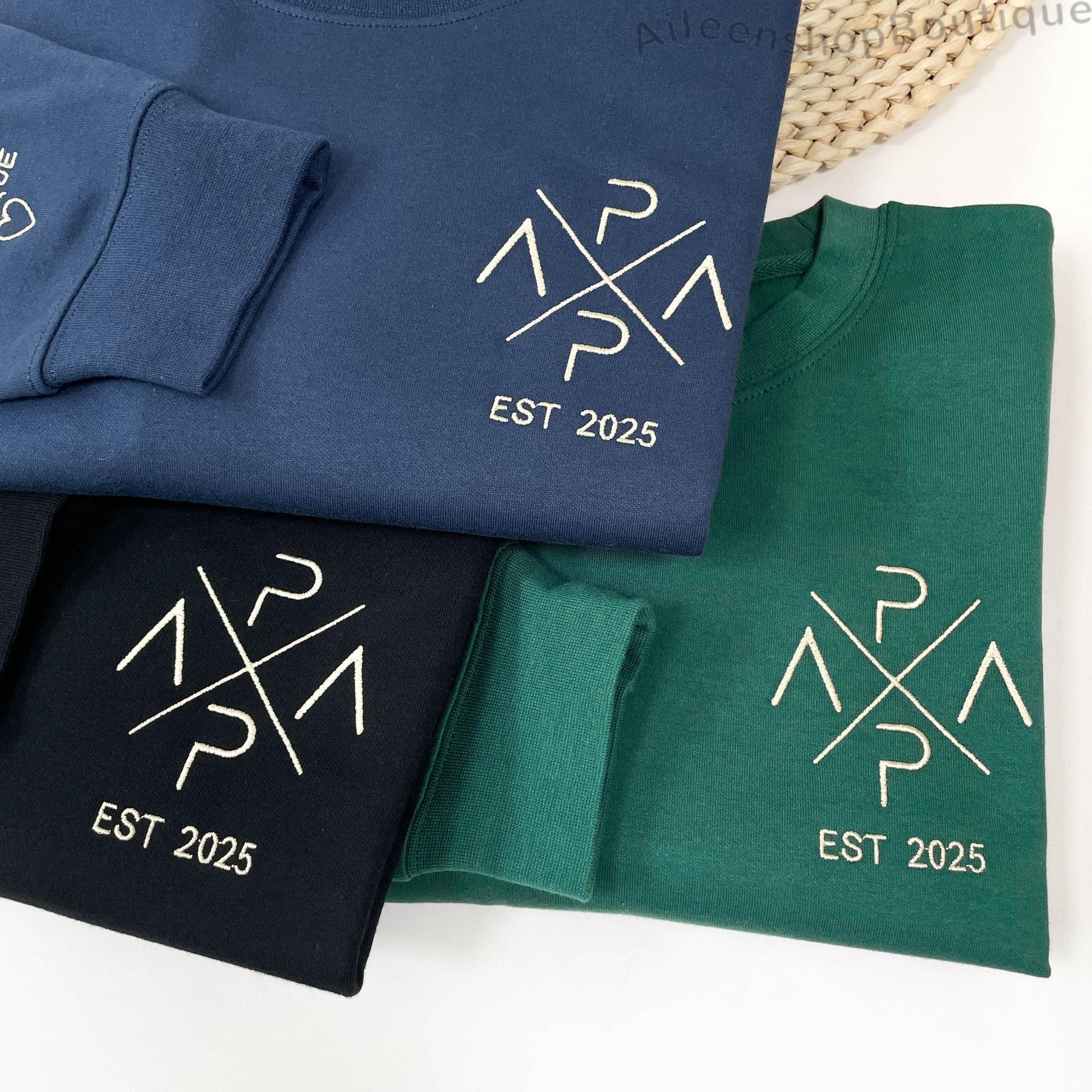 Embroidered PAPA Sweatshirt, Name On Sleeve With Heart, Papa Est Sweatshirt, Dad Announcement Gift, New Dad Gift, Fathers Day Gift From Wife