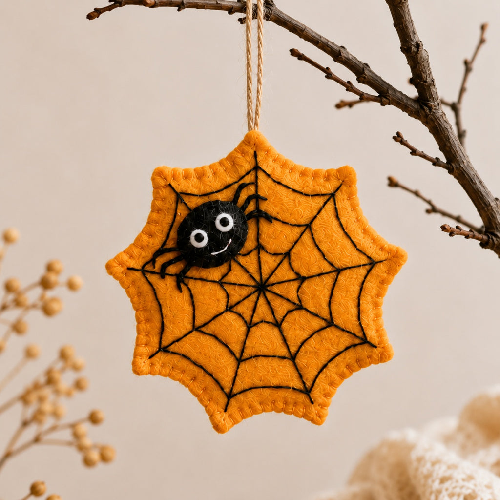 Set 3Pcs Halloween Spider Web Felt Ornament, Embroidery Felt Ornament, Hanging Decor, Halloween Gift for Home Decoration HFOR15