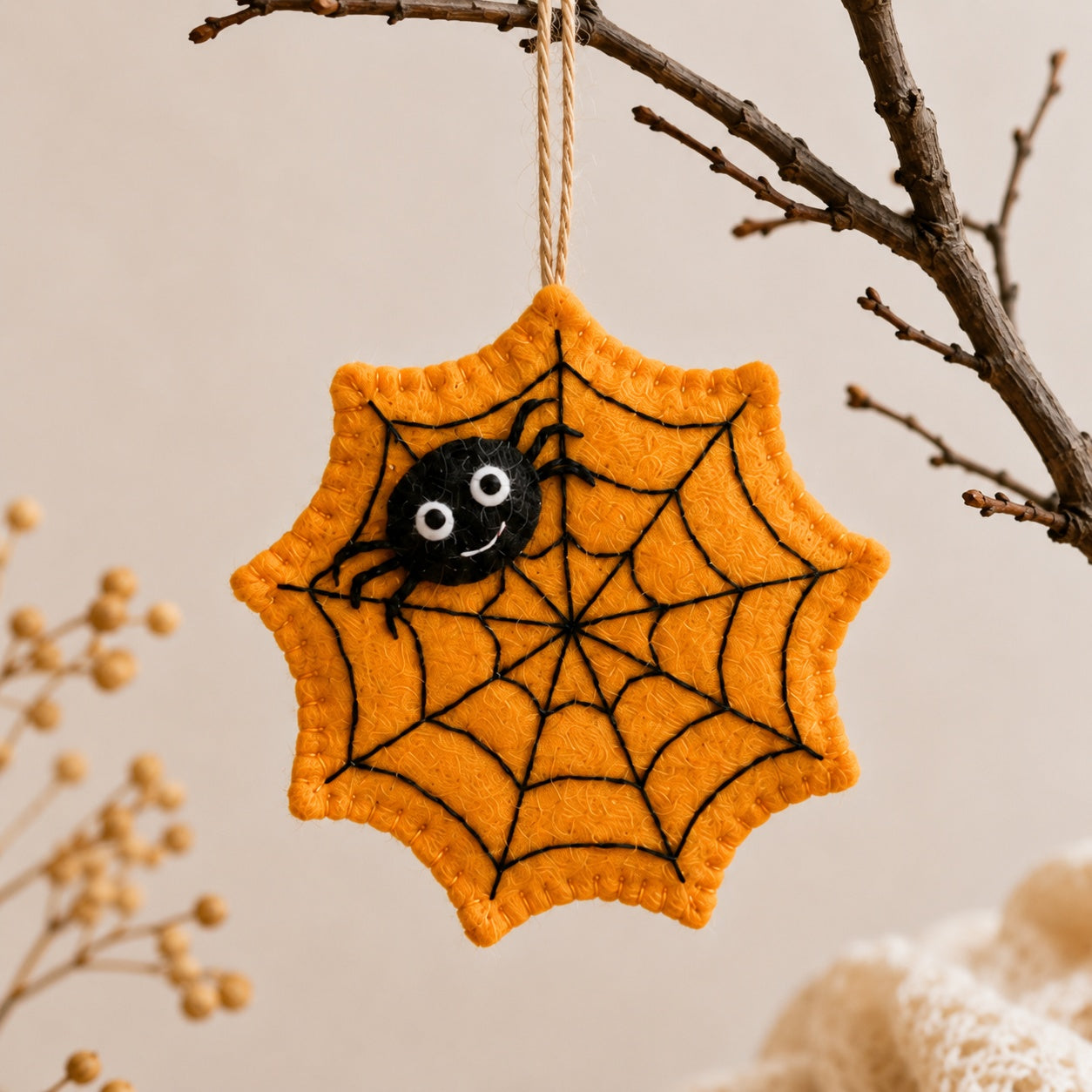 Set 3Pcs Halloween Spider Web Felt Ornament, Embroidery Felt Ornament, Hanging Decor, Halloween Gift for Home Decoration HFOR15