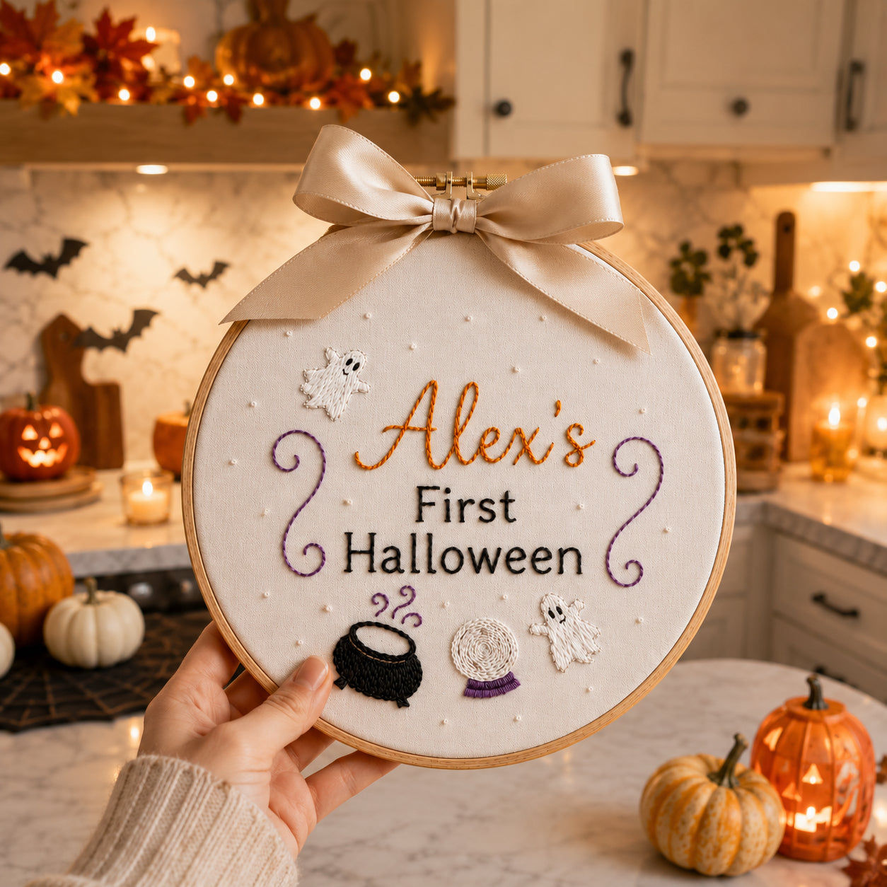 Personalized First Halloween Hand-Embroidery Hoop, Custom Baby Halloween Decor, Baby Halloween Keepsake, Handmade Fall Nursery Gift HOOP15